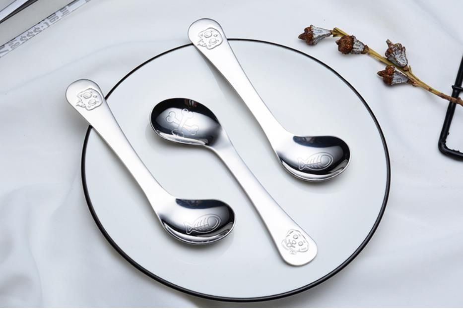 Stainless Steel Baby Eating Training Spoon Cartoon Pattern Baby Practice Spoon