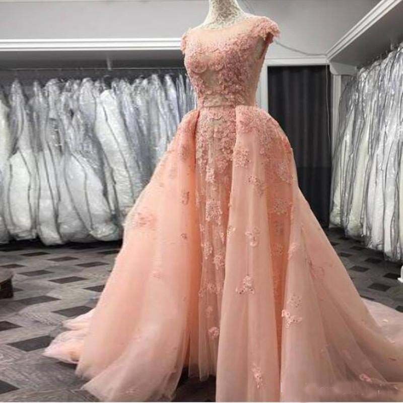 Compra Magníficos Vestidos De Baile De Promoción Con Rosa Desmontable Falda  Atractiva Del Casquillo Del Cuello Escarpado De La Manga Largas Appliqued  Los Vestidos De Noche Viste Formal Barato | Entrega Rápida