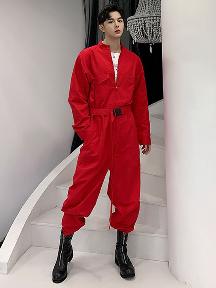 red cargo jumpsuit
