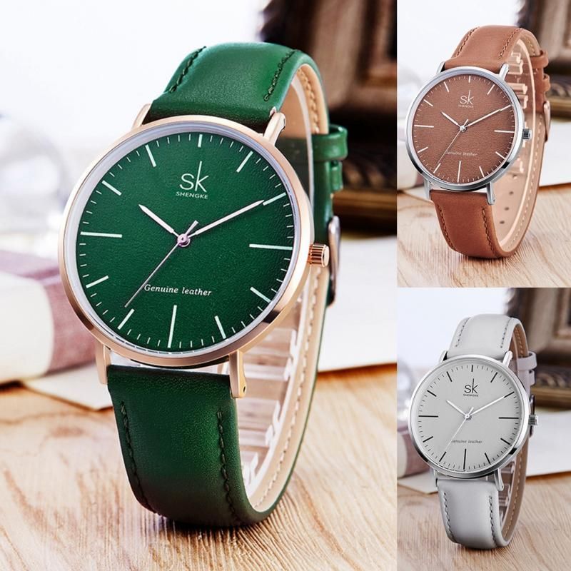 Shengke Fashionable Simple Women Casual Watch Pu Leather Strap