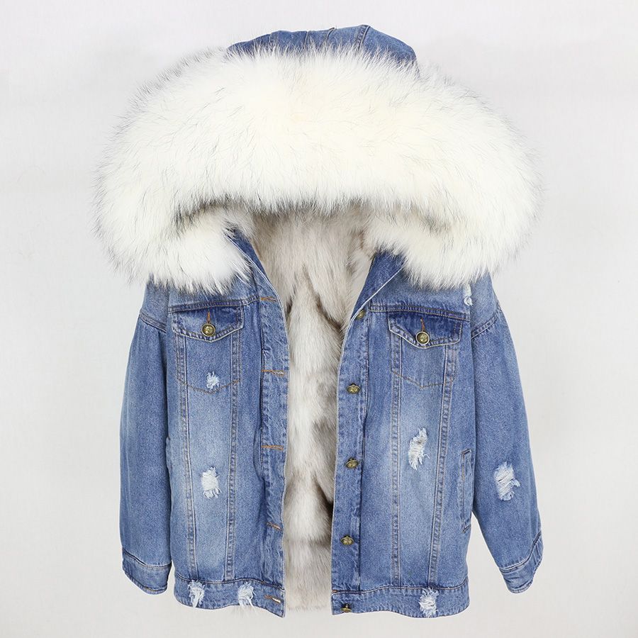 denim jacket with real fur