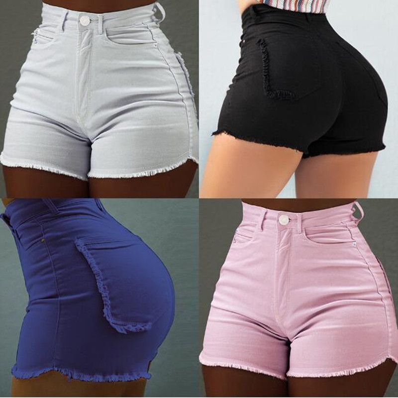 Moda Pantalones Cortos De Algodón De Cintura Alta Ropa De Mujer 2019 Nuevos Pantalones Color Sólido Verano Casual Casual Shorts Slim Burr Jeans Shorts De | DHgate