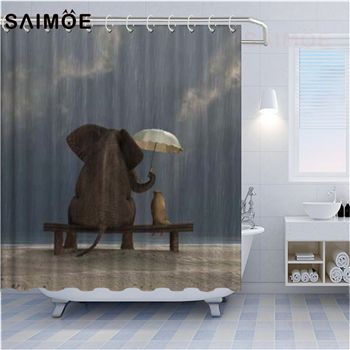 Cortinas de ducha de animales Sosteniendo un paraguas Sosteniendo flores y montando una bicicleta Un