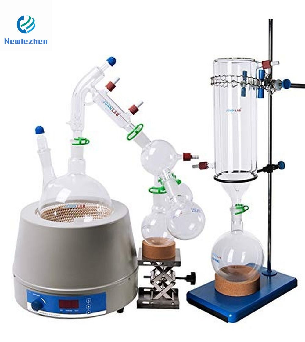 2020 Lab Short Path Distillation Set With Cold Trap, 2000 Ml Glassware With Heating Stirring