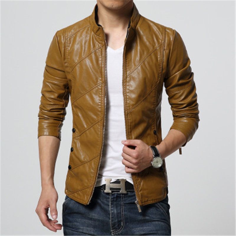 Mens PU Leather Casual Leather Jacket Large Size Korean Slim Mens ...