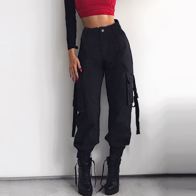 Pantalones negros de mujer de moda Primavera 2019 Streetwear Pantalones deportivos cintura alta ocasionales Pantalones