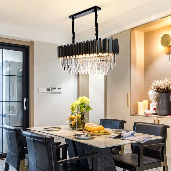 High End Modern Crystal Chandelier Lighting Rectangle Black Crystal