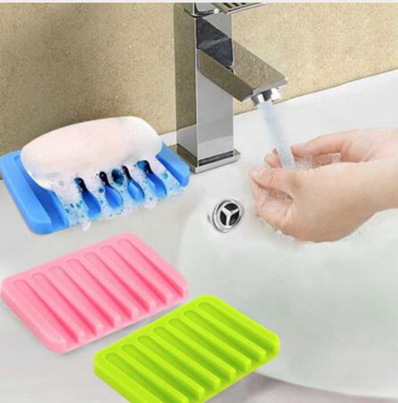 Flexible Silicone Soap Dish Plate Holder Tray Soapbox Kitchen Bathroom Supply Be