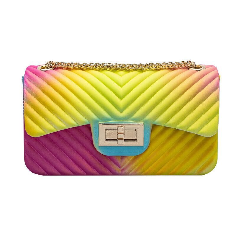 quilted rainbow silicone shoulder bag