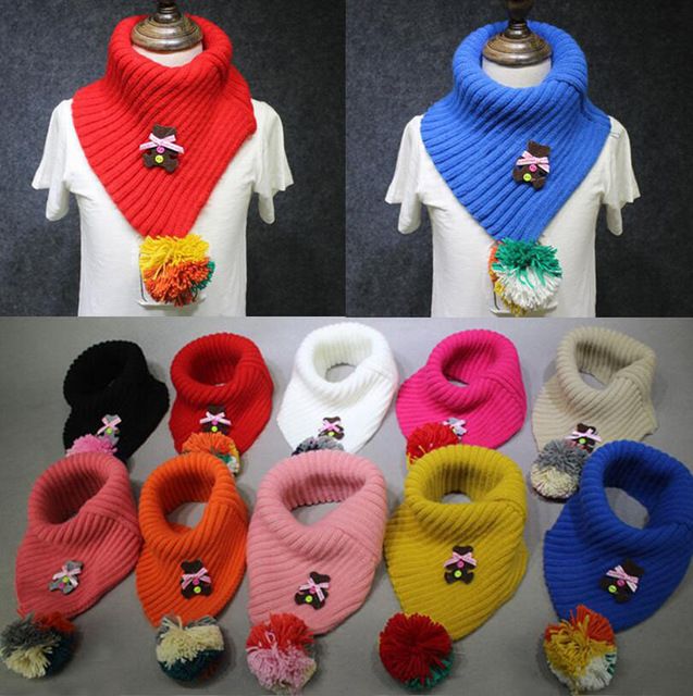Compre Panuelos De Bolas De Colores Para Los Ninos Unisex De Oso De Dibujos Animados De Cuello Del Invierno De La Bufanda De Lana De Punto Caliente Para El Cuello Panuelos Para