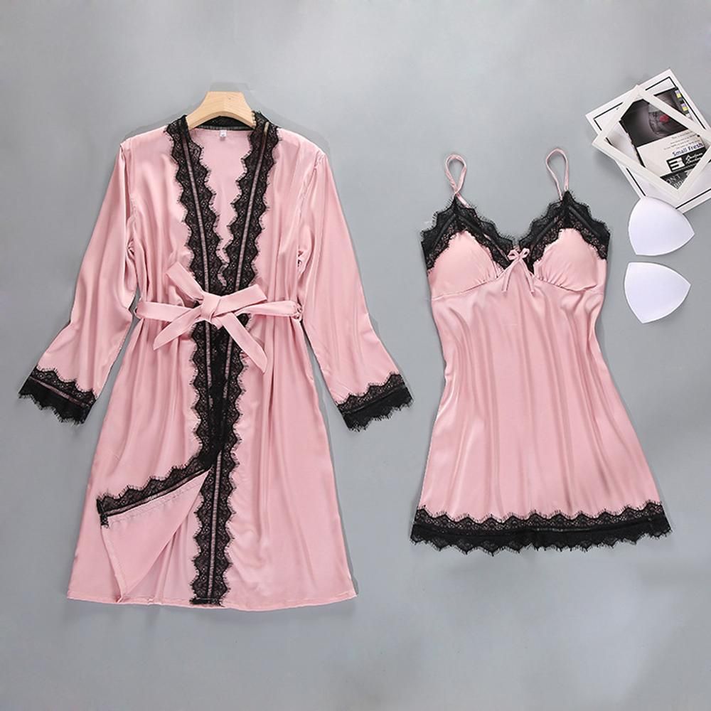 2pcs/set Lenceria Women Nightwear Nightwear Satin Nightgowns para mujeres