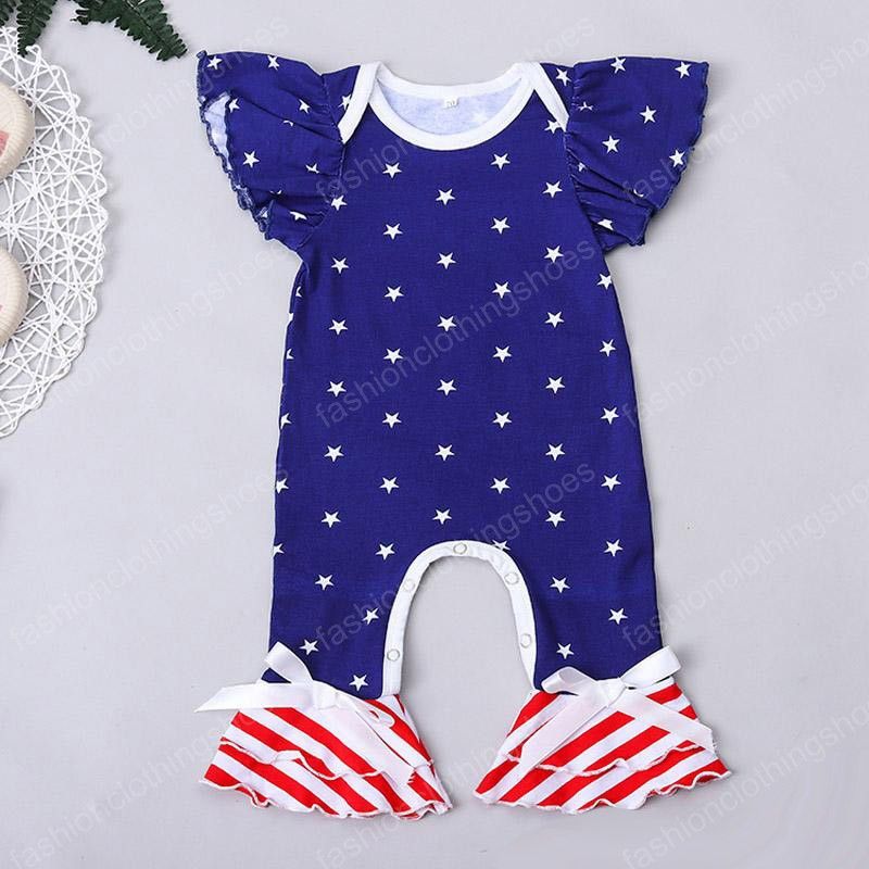 2020 Newborn Baby Striped Jumpsuits Infant Ruffle Stars Onesies