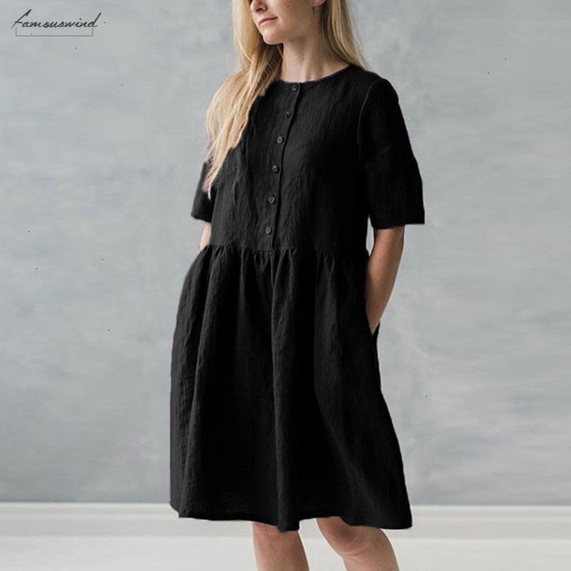Women Vintage Cotton Shirt Dress 2020 Summer Short Sleeve Summer