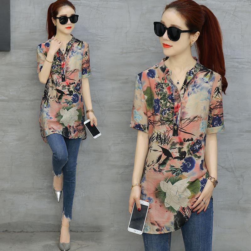Compra 4XL Tallas Grandes Blusa Larga Mujer Flor De Época Blusas Impresas  2018 Elegante Dama Camisa De Manga Corta Suelta Casual Tamaño Grande Top  Barato | Entrega Rápida Y Calidad | Es.Dhgate