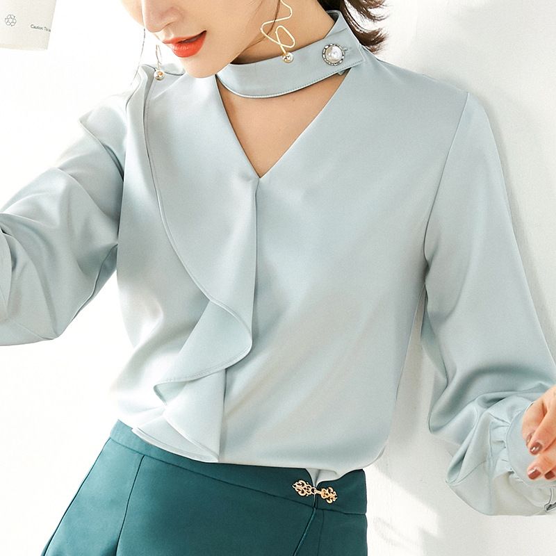 satin al kadinlar tops ve bluzlar arti boyutu 2020 firfir sifon bluz gomlek buro bluz gomlek modelleri kadinlar blusas de mujer tops tl245 63