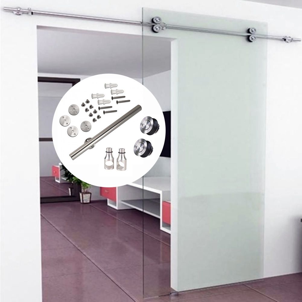Negro 200 cm Juego de Herraje para Puertas Corredera Carril para Puerta Deslizante Riel de Puerta de Granero Corrediza Kit de Accesorios de Puerta de Servicio Pesado