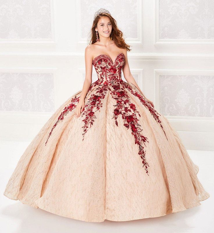2019 Ball Gown Champagne Quinceanera Dresses Beaded Bodice Corset Red Appliqued Prom Dress Gorgeous Glitter Princess Gowns Lace-up 2019 Ball Gown Champagne Quinceanera Dresses Beaded Bodice Corset Red Appliqued Prom Dress Gorgeous Glitter Princess Gowns Lace-up