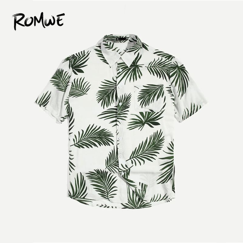 Compra Romwe Hombres Selva Hoja Impresión De La Camisa Del Bolsillo  Delantero 2019 Blanco Con Estilo Solo Pecho Ropa Camisas Hombre Elegante  Verano Barato | Entrega Rápida Y Calidad | Es.Dhgate