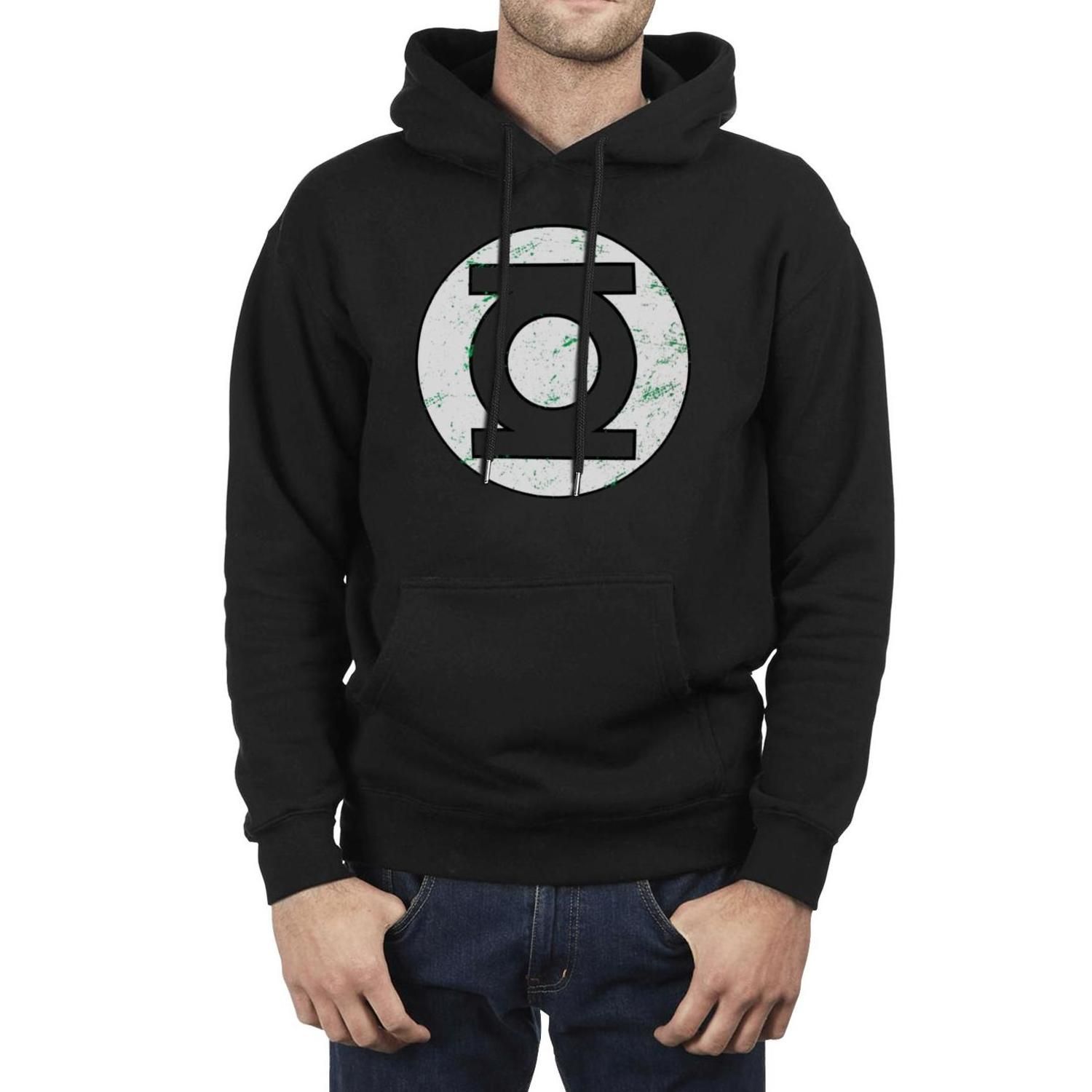 Moda Hombres Green Lantern Logo Tinta Black Sudaderas con capucha gran tamaño, sudadera capucha