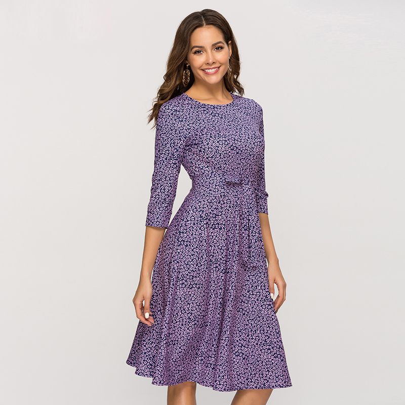 Woman Clothing Womens Designer Dress Casual Purple Floral Printed