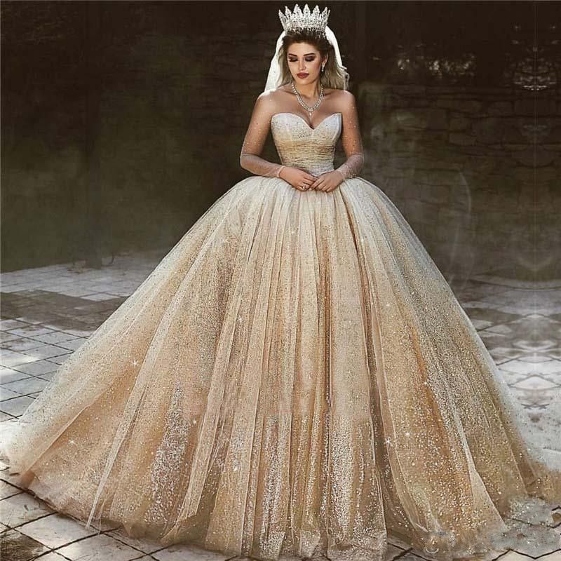 2020 Modern Luxury Arabi Oro Abiti Da Sposa Paillettes Abiti Della  Principessa Sfera Abito Reale Abito Da Sposa Perline Sweetheart Sparkly  Principessa Sposa Da 266,61 € | DHgate Italy