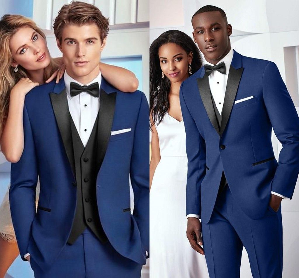 Peak Lapel Blue Wedding Tuxedo Men Prom Suit 2020 Special Occasion