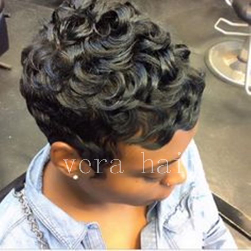 Human Hair Machine Made Short Curly Wigs Black Short Curly Wigs
