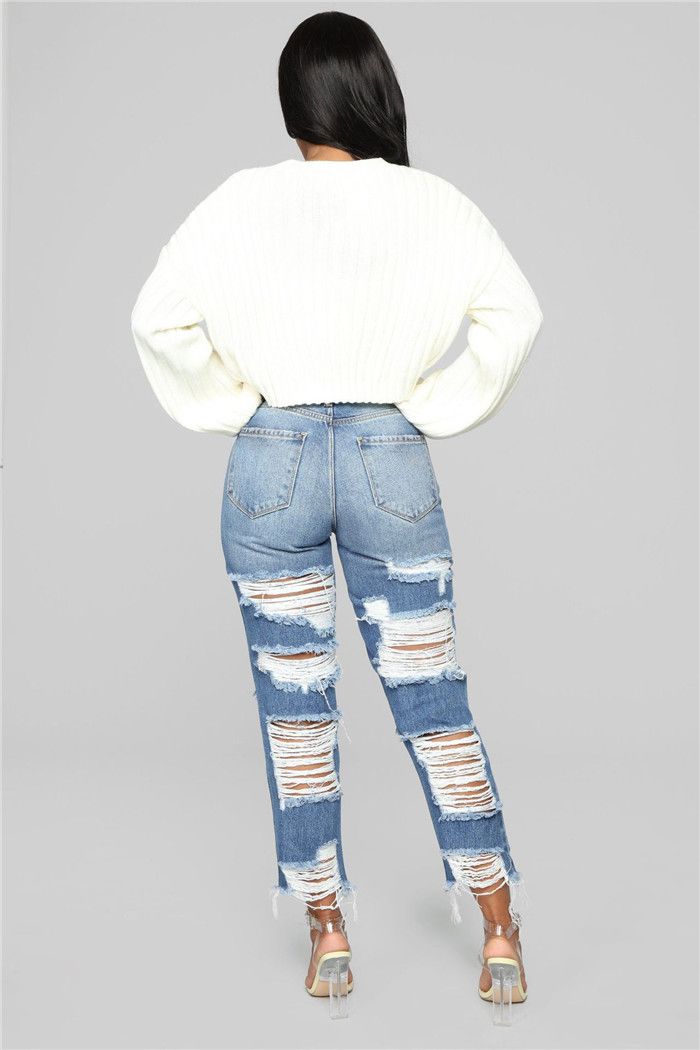 Compra Pantalones Rotos Moda Para Mujer Ligero Lavados Vaqueros Del Agujero  De Verano Diseñador Recto Azul Claro Pantalones De Cintura Alta Hembras  Atractivas Barato | Entrega Rápida Y Calidad | Es.Dhgate