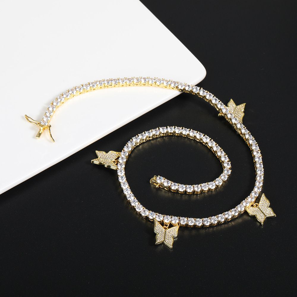 Diamond Tennis Chain Butterfly Necklace 