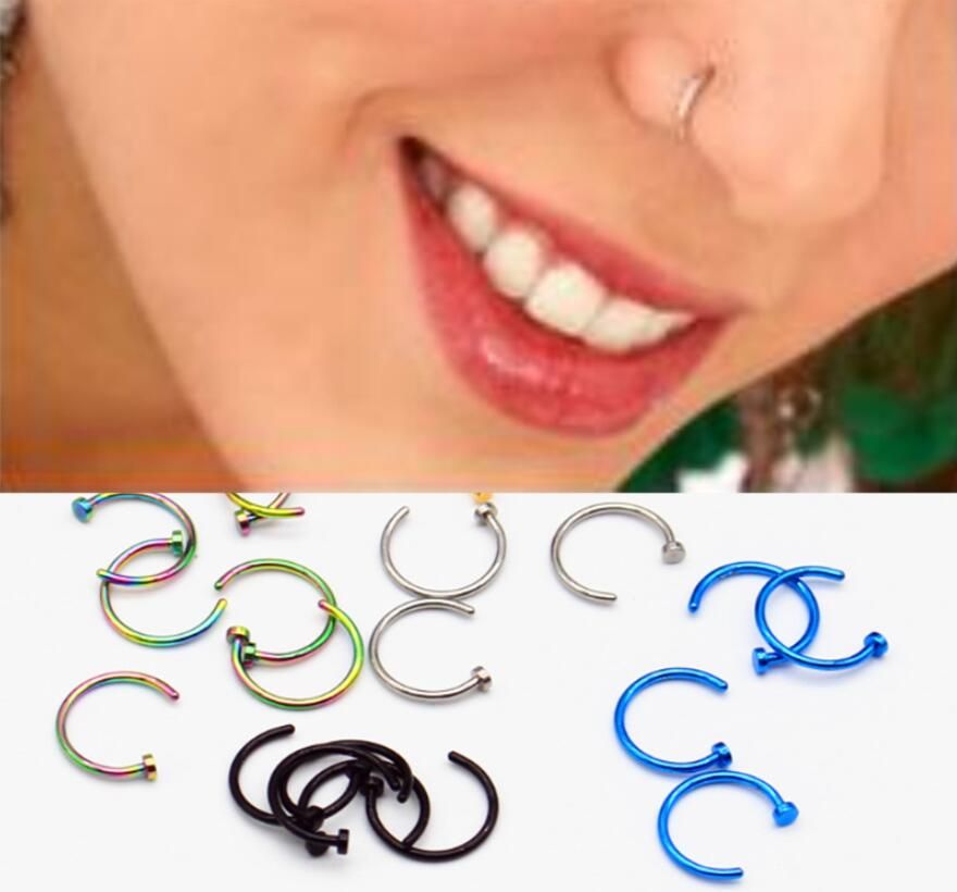 20Pcs Nose Ring Open Hoop Lip Body Piercing clip on Stud Stainless Steel Jewelry