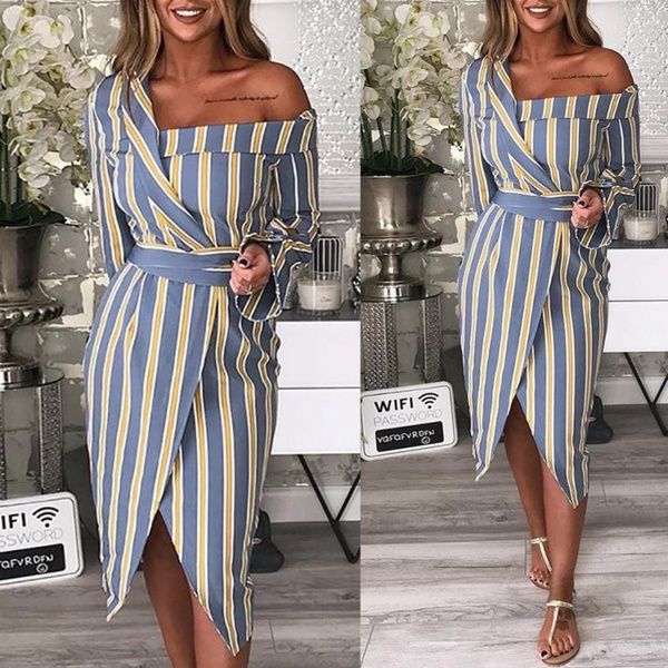 one shoulder striped dress