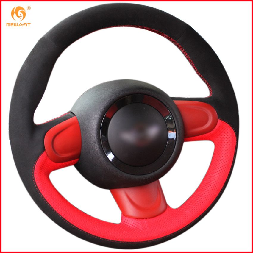 Mewant Red Genuine Leather Black Suede Car Steering Wheel Cover For Mini Coupe Interior Accessories Parts Steering Wheel Covers Steering Wheel Covers