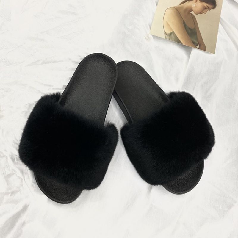 ladies fluffy sliders