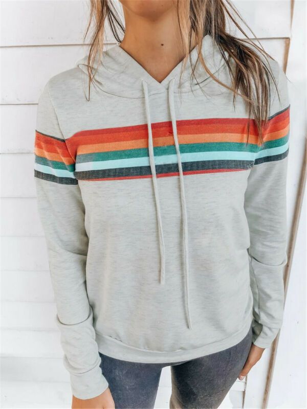 grey sweatshirt with rainbow stripes