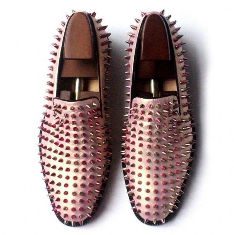 Rose Gold Loafers Spiked Studded Flats 