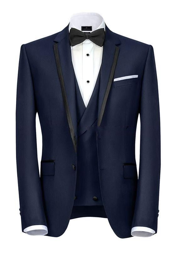 Navy Blue Groom Tuxedos Notch Lapel Mens Wedding Tuxedos Man Jacket ...