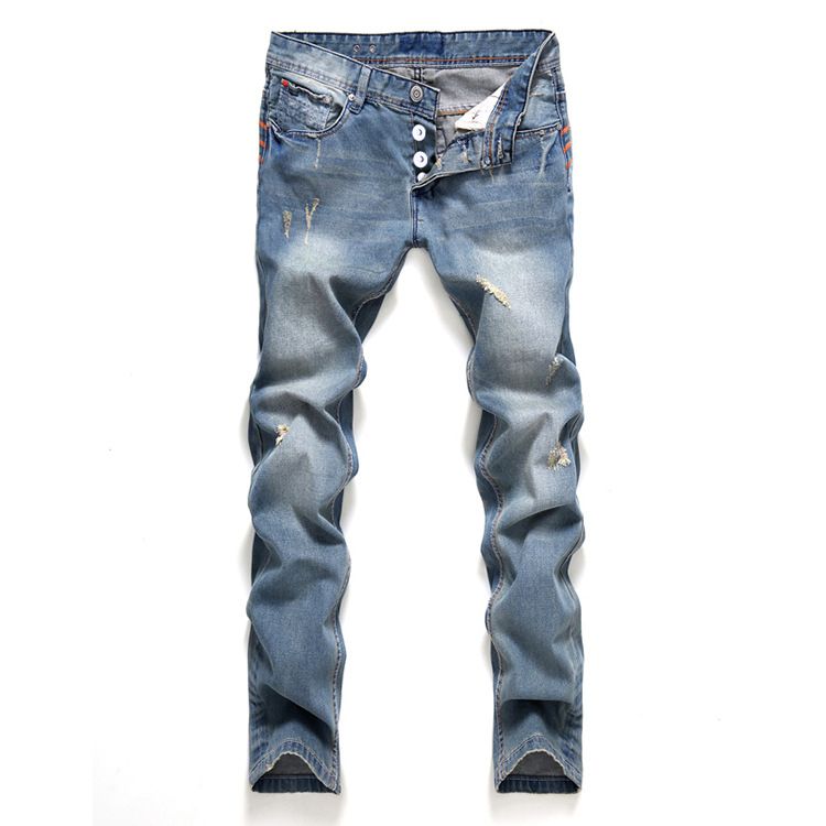 Slim Fit New Jeans Button Straight Style Pantalones Rasgados De Moda Ropa De Hombre Ropa De 23,44 € |