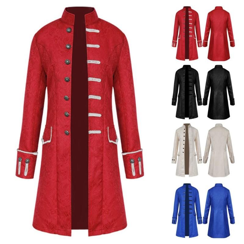 Long Coat Men English Style Winter Warm Vintage Tailcoat Red Unisex ...