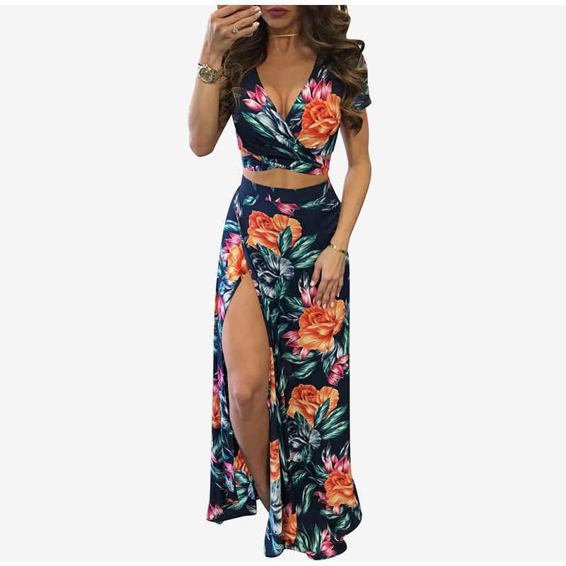 Vestido de verano para mujer 2019 Vestido de playa con estampado floral boho informal Vestido