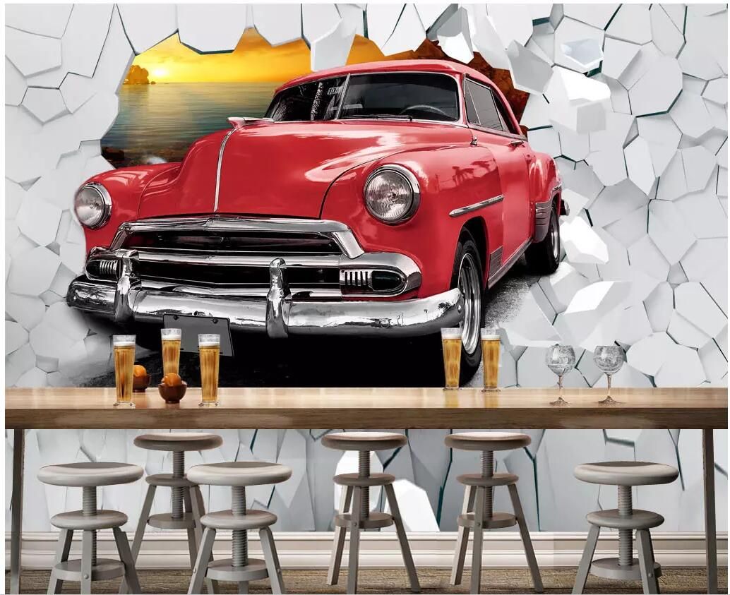 WDBH 3d wallpaper custom photo Retro red car breaking wall painting background home decor 3d wall murals wallpaper for walls 3 d living room WDBH 3d wallpaper custom photo Retro red car breaking wall painting background home decor 3d wall murals wallpaper for walls 3 d living room
