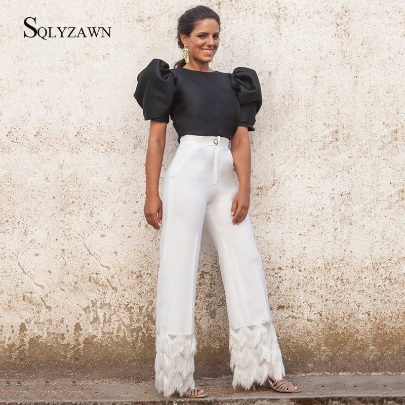 Compra Dos Piezas Vestido Oficina Dama Pantalones Tamaño Tamaño Mujeres  Elegante Soplo De Manga Corta Top + Tassel Palazzo Pantalón Ancho Pantalón  Pantalón Amplio Equipo De Moda Barato | Entrega Rápida Y