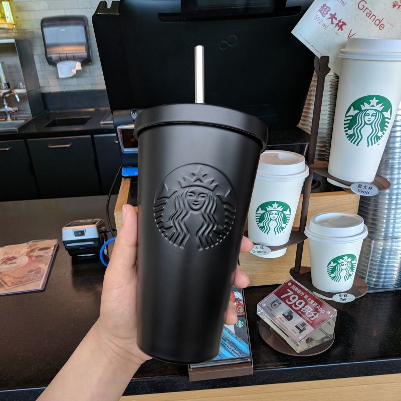 2020 Summer New Starbucks Bright Black Straw Coffee Cup 16oz