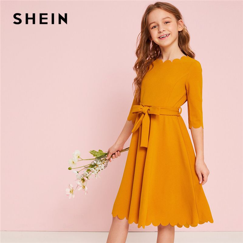 SHEIN Kiddie Solide Scallop Fille Robe ...