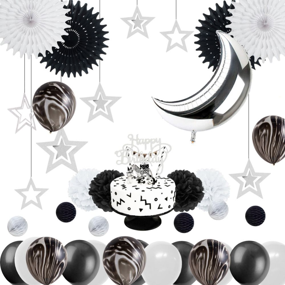 Monochrome Safari 1st Birthday Party Decoration Kit Black White