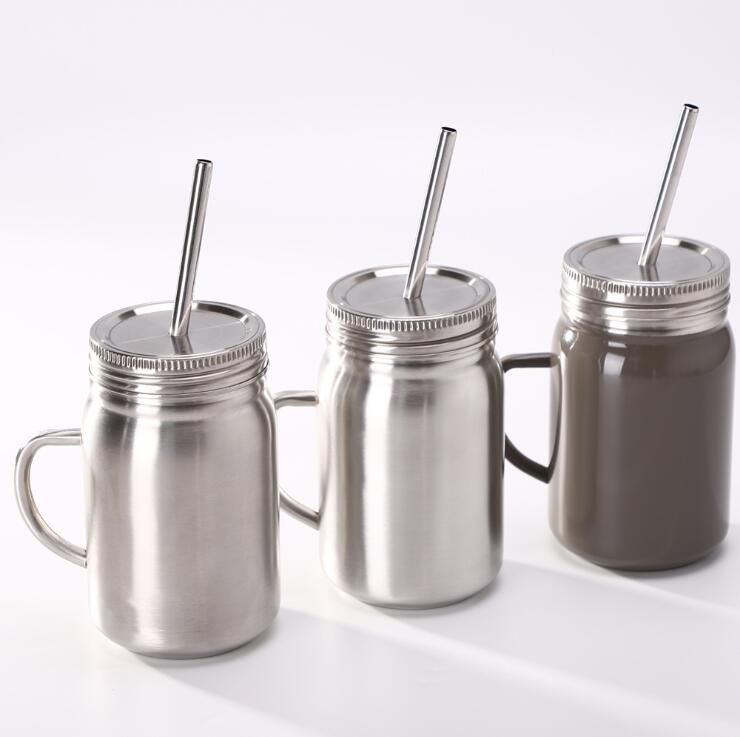 2020 Stainless Steel Straw Cup Mason Jar Single Wall 700ml Cup With Lid
