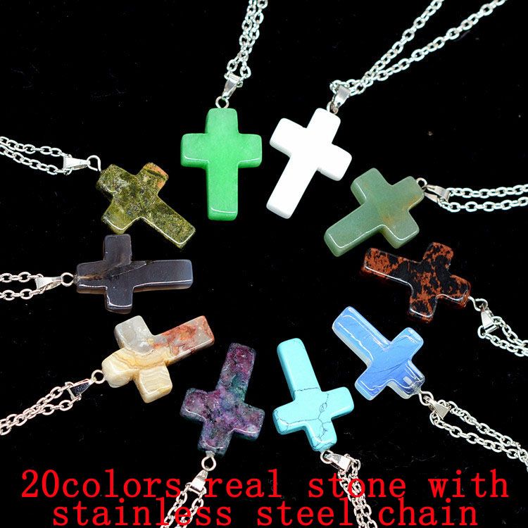 Cross Natural Stone Chain Necklaces