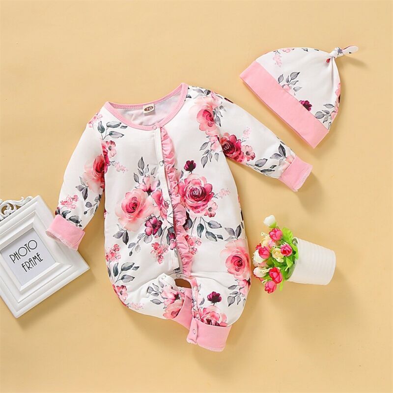 Newborn Baby Girl Floral Romper Bodysuit Jumpsuit Playsuit Winter Clothes Outfit