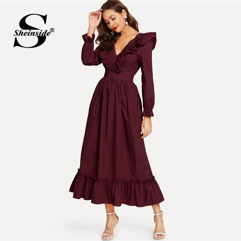 burgundy ruffle dress