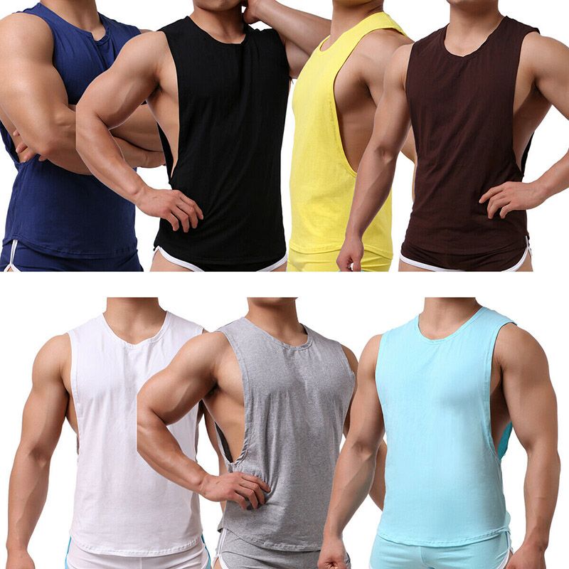 2020 Men Tank Tops Sexy Split Side Sleeveless Undershirts Loose Gym ...