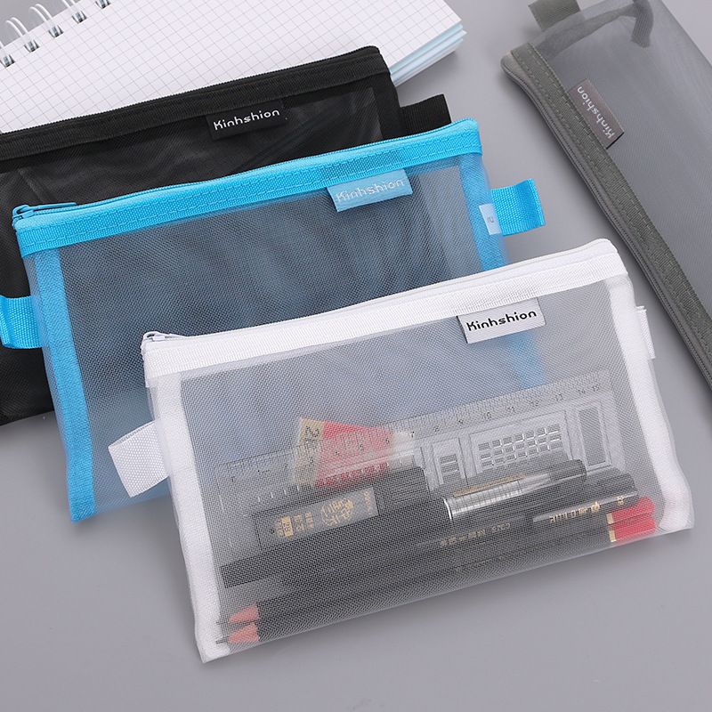 MUJI transparent Mesh Pencil Case Office Student Pencil Case Nylon School  PenBox